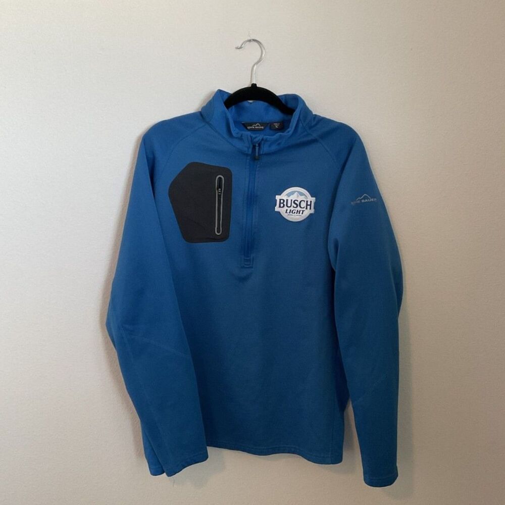 Busch Light Eddie Bauer Half Zip Performance Pullover Blue Fleece Beer Mens XL